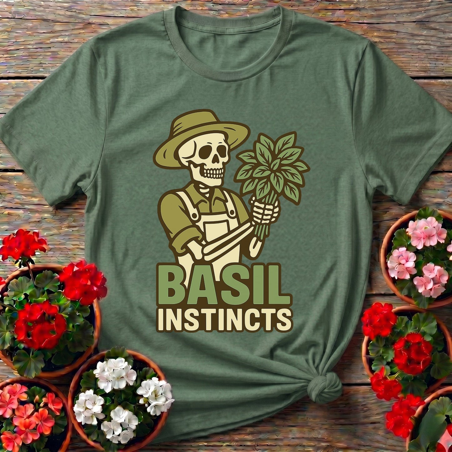 Basil Instincts Funny Skeleton Gardener T-shirt - GardeningTshirts