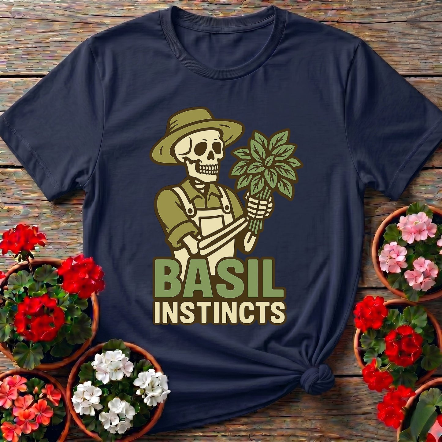 Basil Instincts Funny Skeleton Gardener T-shirt - GardeningTshirts