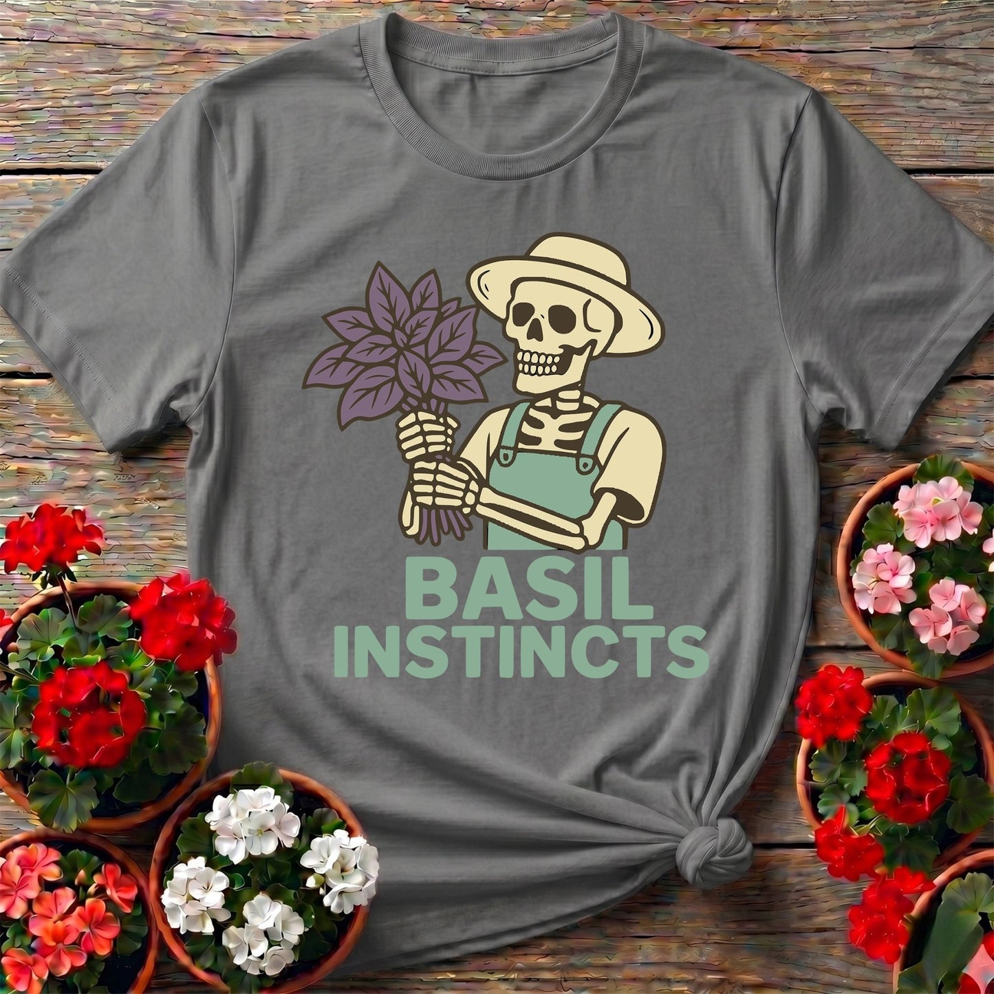 Basil Instincts Skeleton Gardener T-shirt - GardeningTshirts