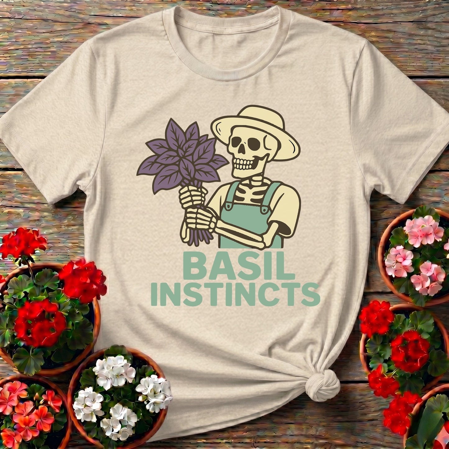 Basil Instincts Skeleton Gardener T-shirt - GardeningTshirts