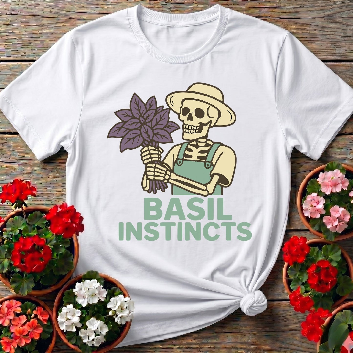 Basil Instincts Skeleton Gardener T-shirt - GardeningTshirts