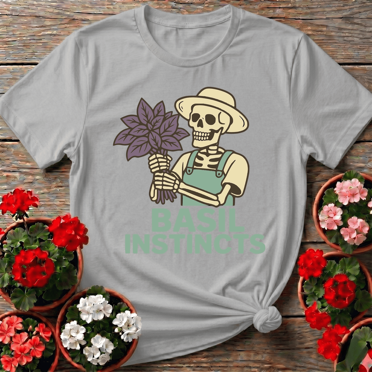 Basil Instincts Skeleton Gardener T-shirt - GardeningTshirts