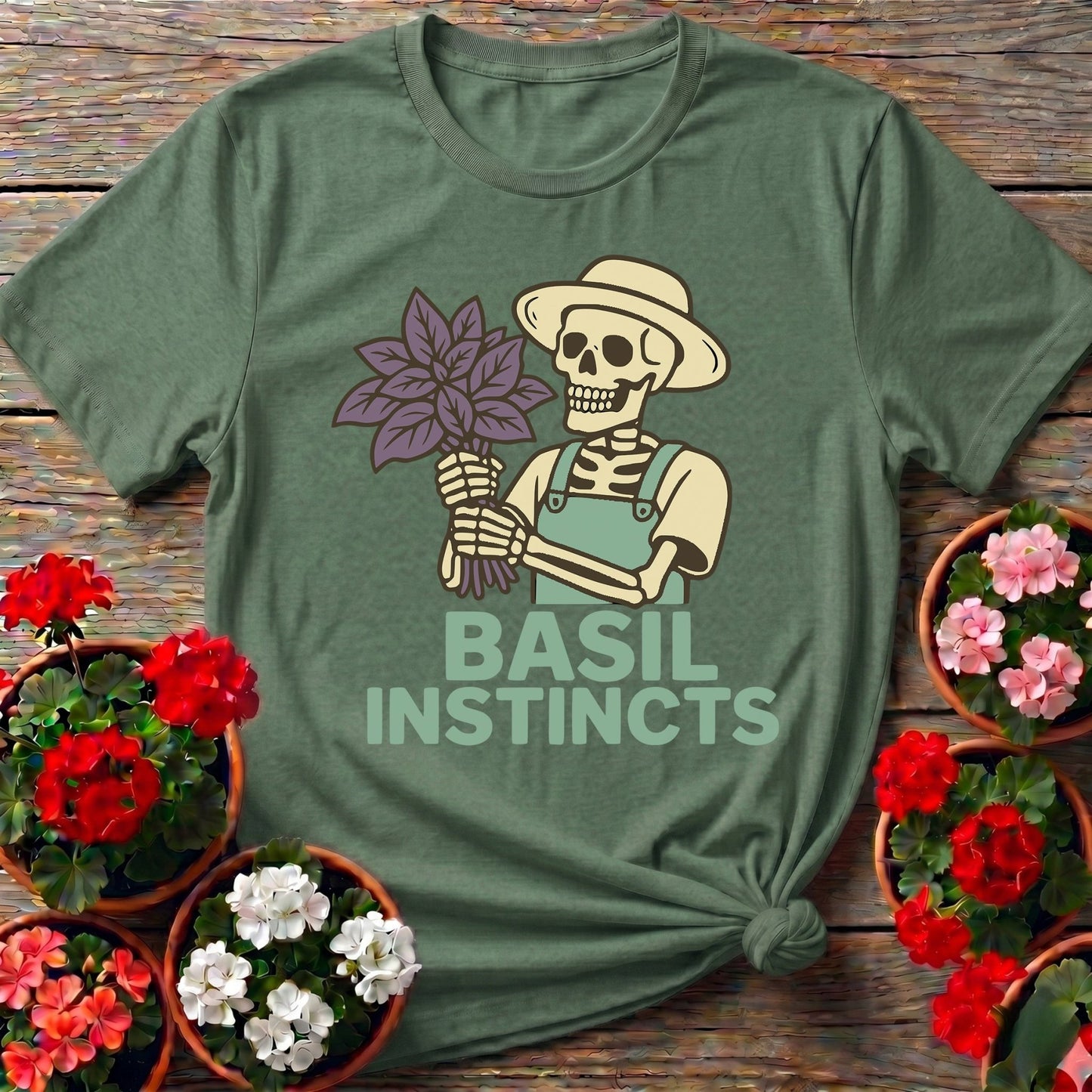 Basil Instincts Skeleton Gardener T-shirt - GardeningTshirts