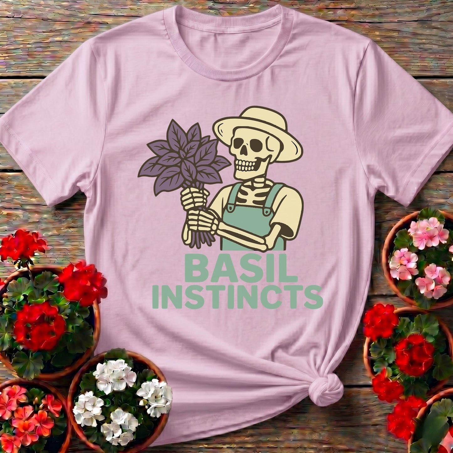 Basil Instincts Skeleton Gardener T-shirt - GardeningTshirts