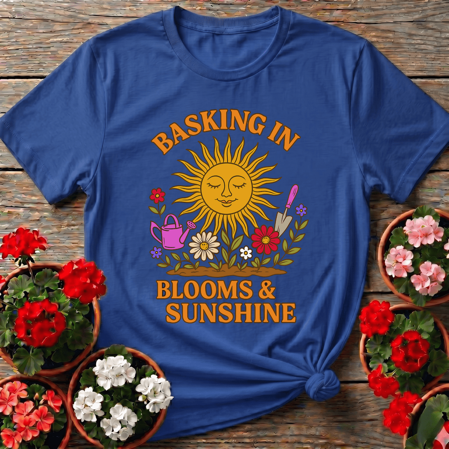 Basking In Blooms Sunshine Retro Happy Sun Tee - GardeningTshirts