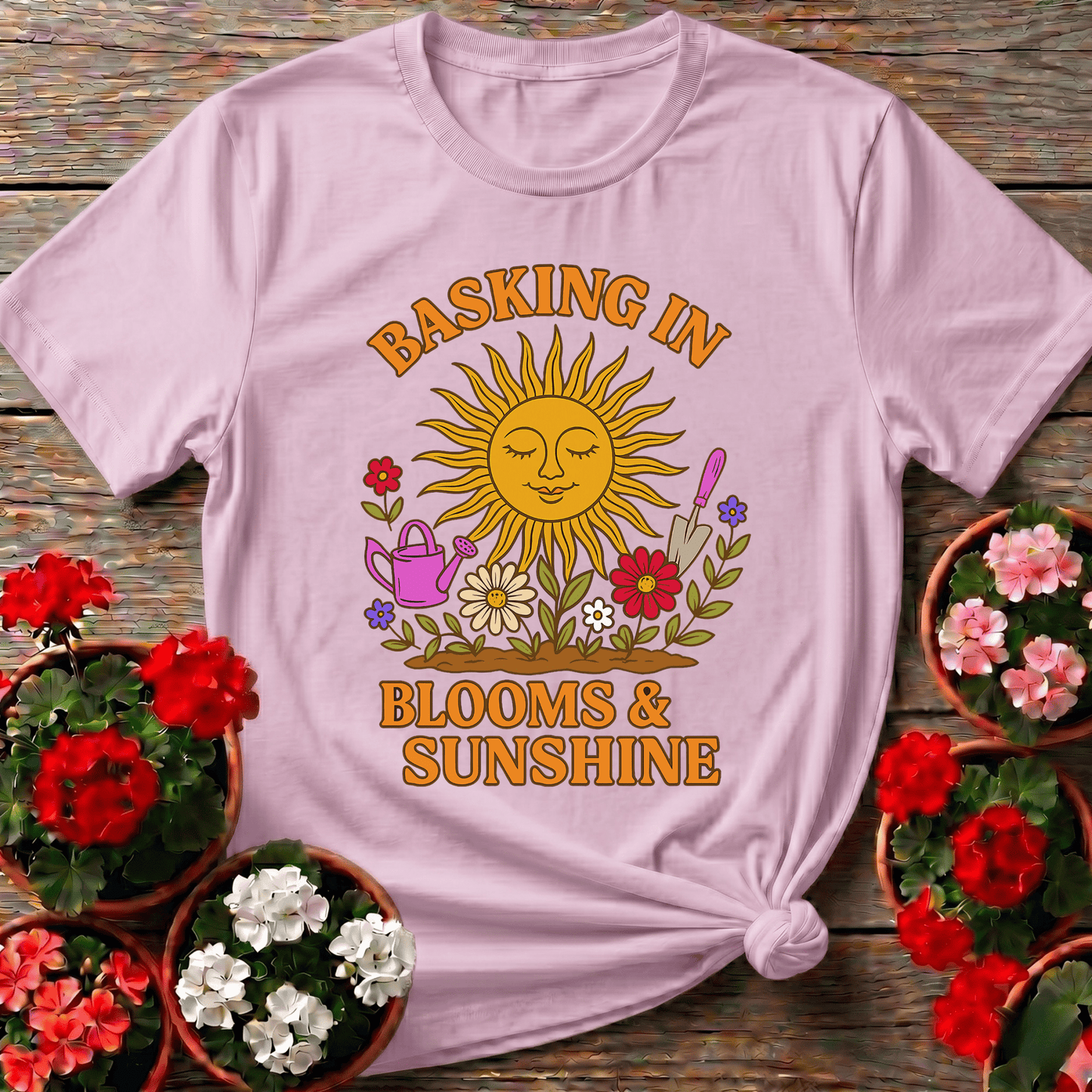 Basking In Blooms Sunshine Retro Happy Sun Tee - GardeningTshirts