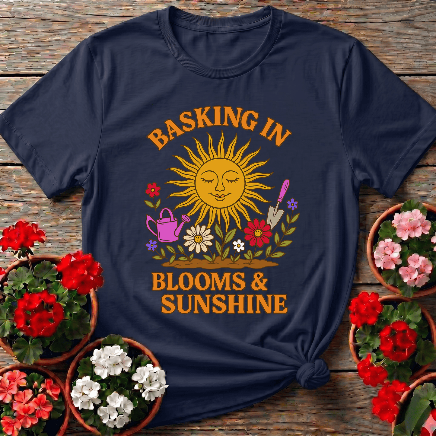 Basking In Blooms Sunshine Retro Happy Sun Tee - GardeningTshirts