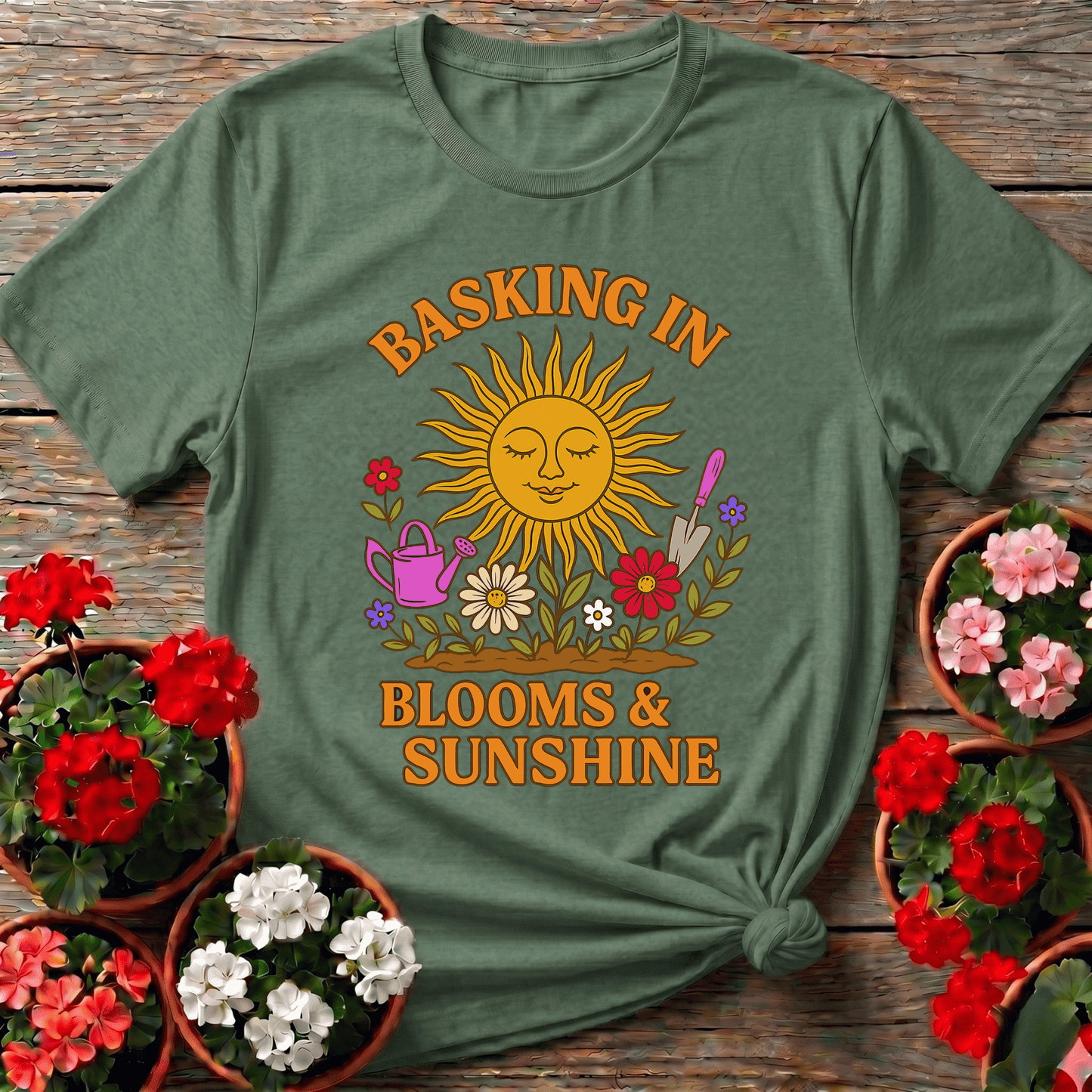 Basking In Blooms Sunshine Retro Happy Sun Tee - GardeningTshirts
