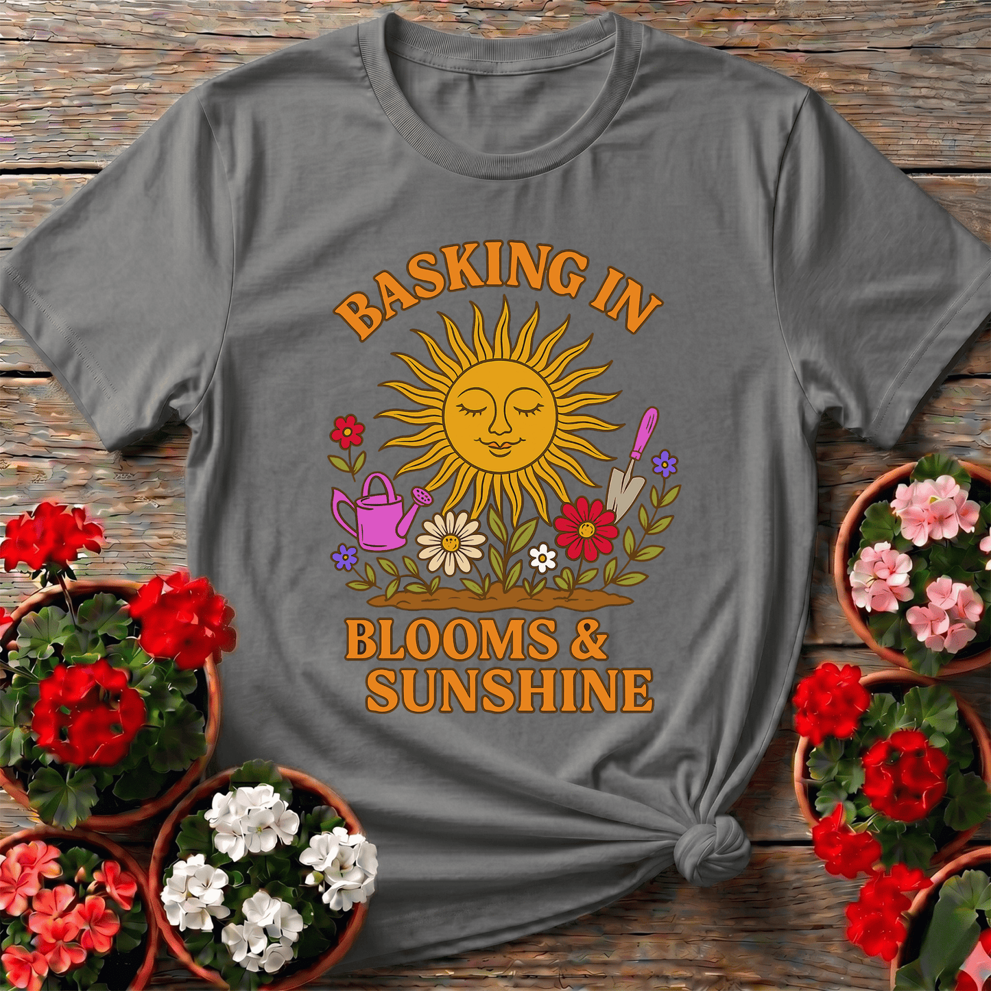 Basking In Blooms Sunshine Retro Happy Sun Tee - GardeningTshirts