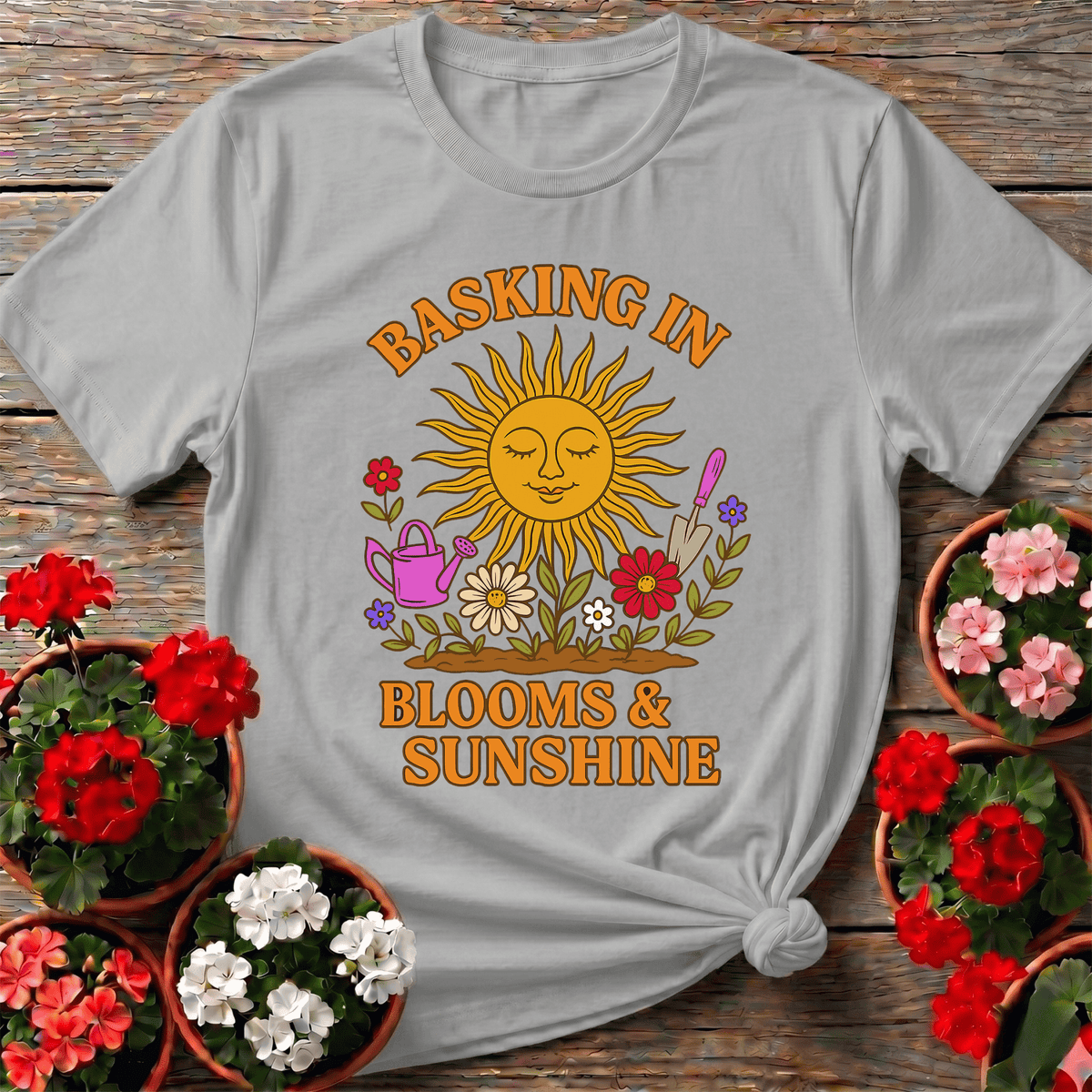 Basking In Blooms Sunshine Retro Happy Sun Tee - GardeningTshirts
