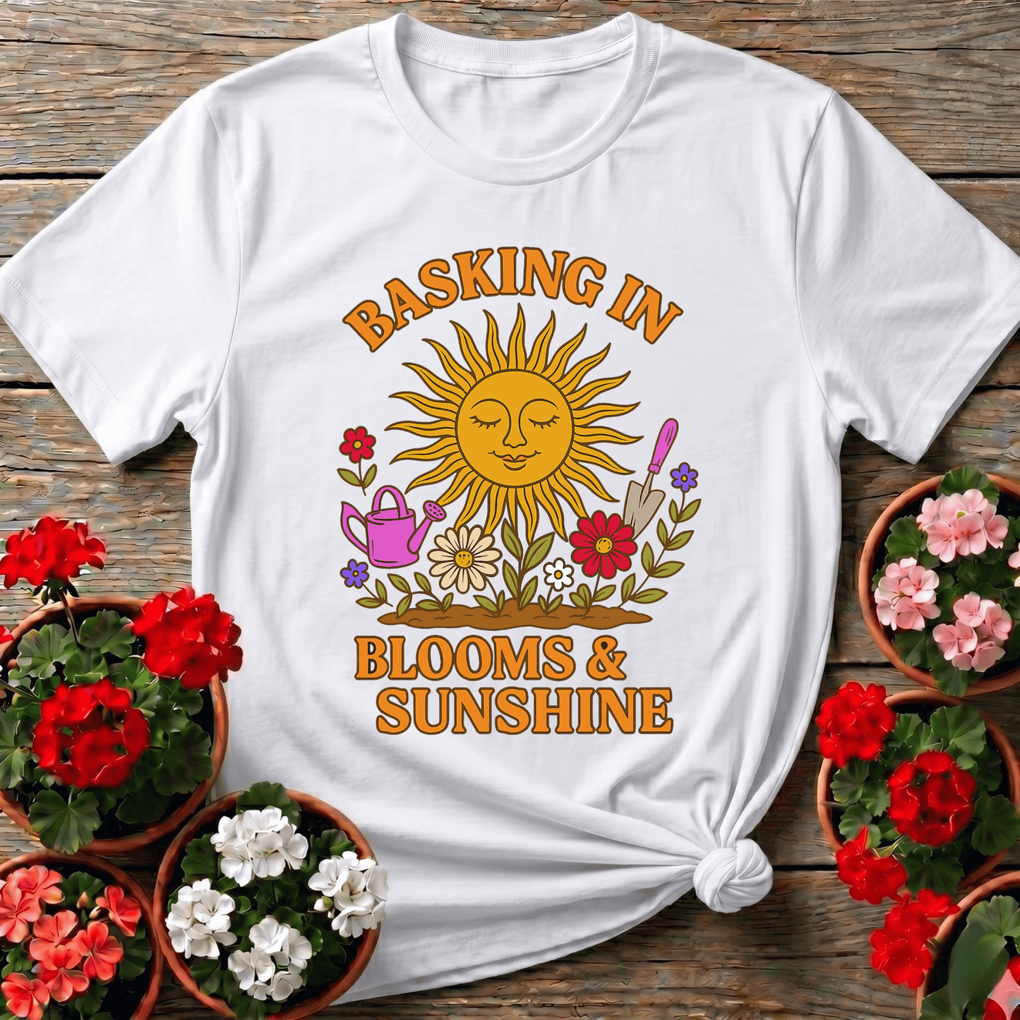 Basking In Blooms Sunshine Retro Happy Sun Tee - GardeningTshirts