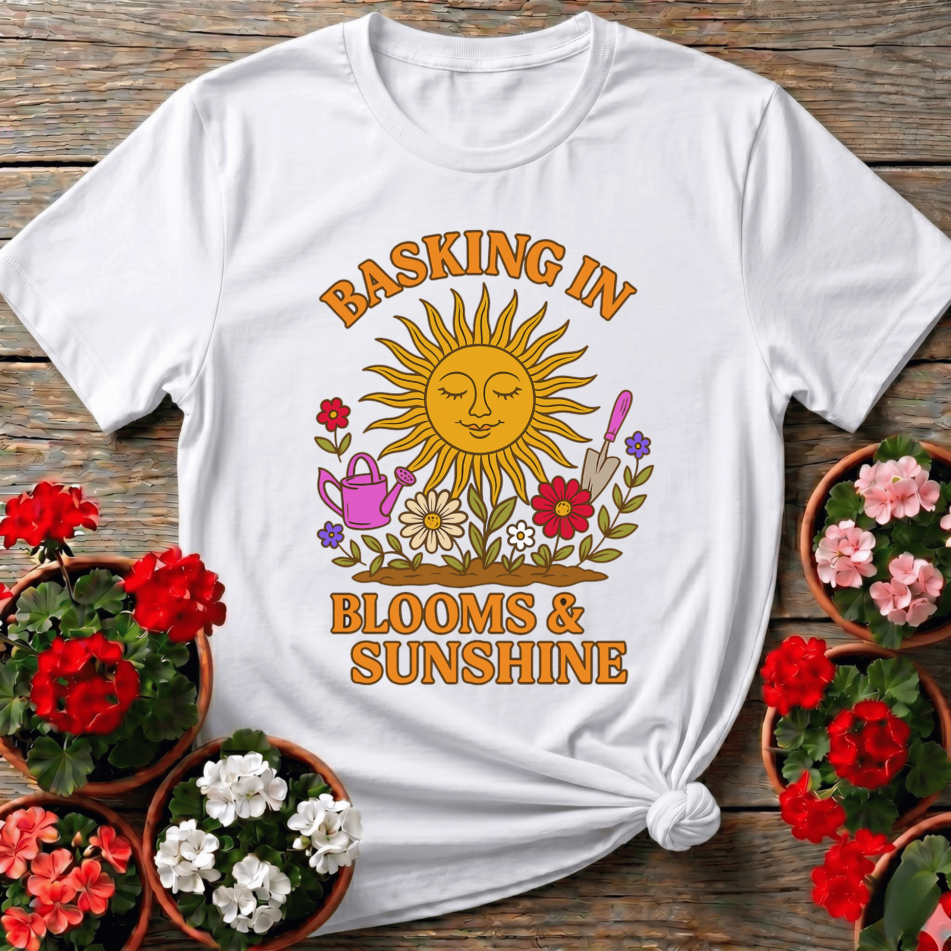 Basking In Blooms Sunshine Retro Happy Sun Tee - GardeningTshirts