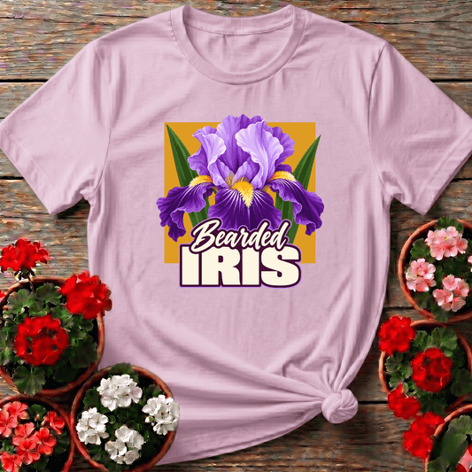 Light Pink soft retro bearded iris gardening shirt for spring flower lovers