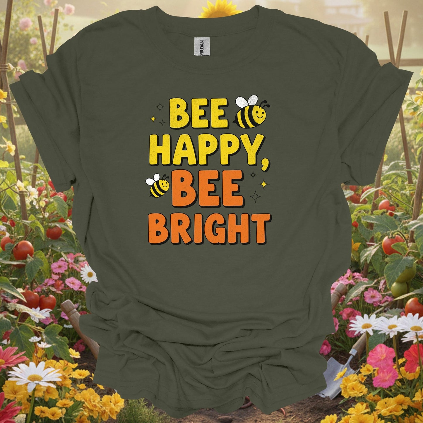 "BEE HAPPY, BEE BRIGHT" Vintage Style Cute Pollinator Pun Shirt - GardeningTshirts