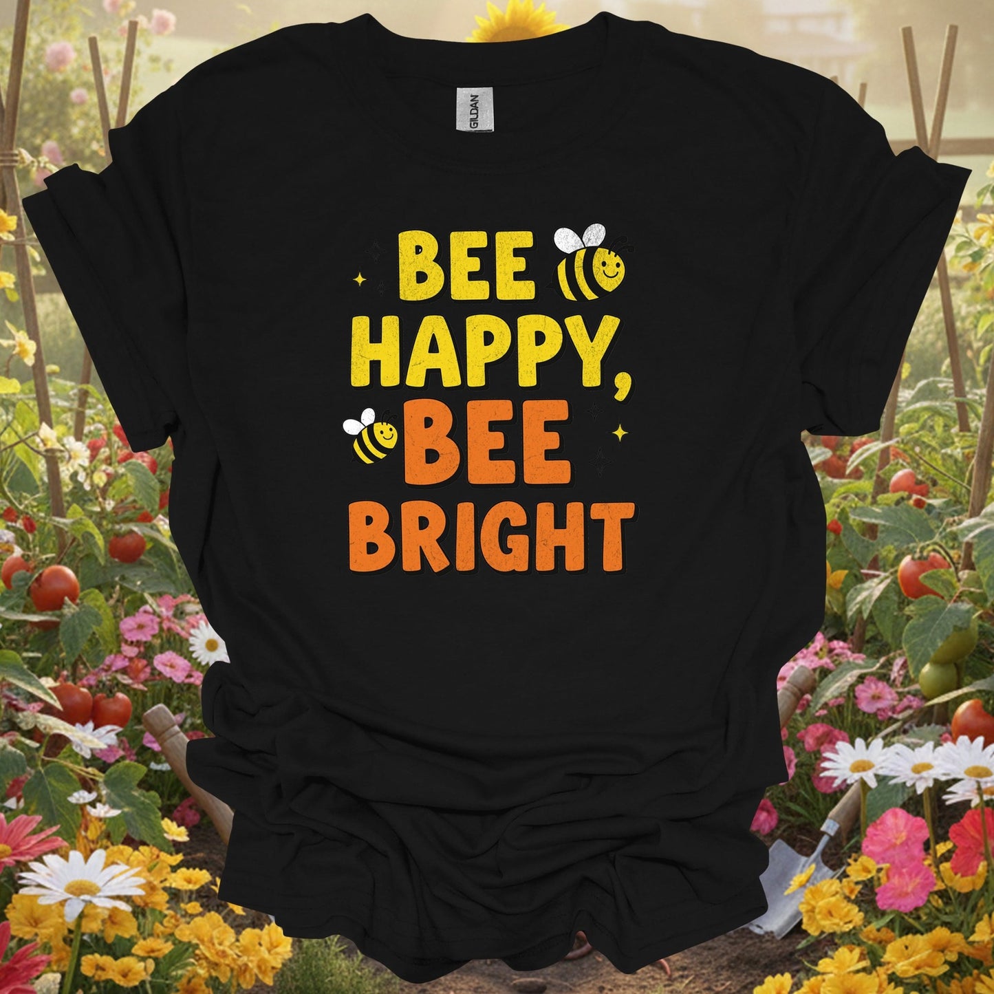 "BEE HAPPY, BEE BRIGHT" Vintage Style Cute Pollinator Pun Shirt - GardeningTshirts