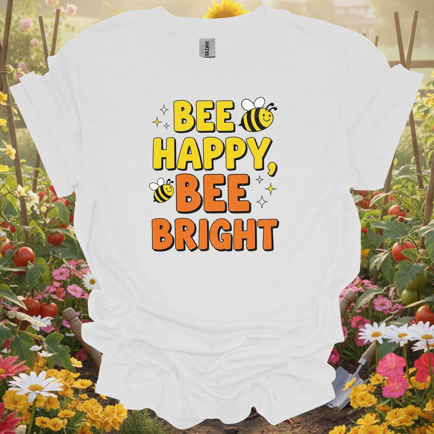 "BEE HAPPY, BEE BRIGHT" Vintage Style Cute Pollinator Pun Shirt - GardeningTshirts