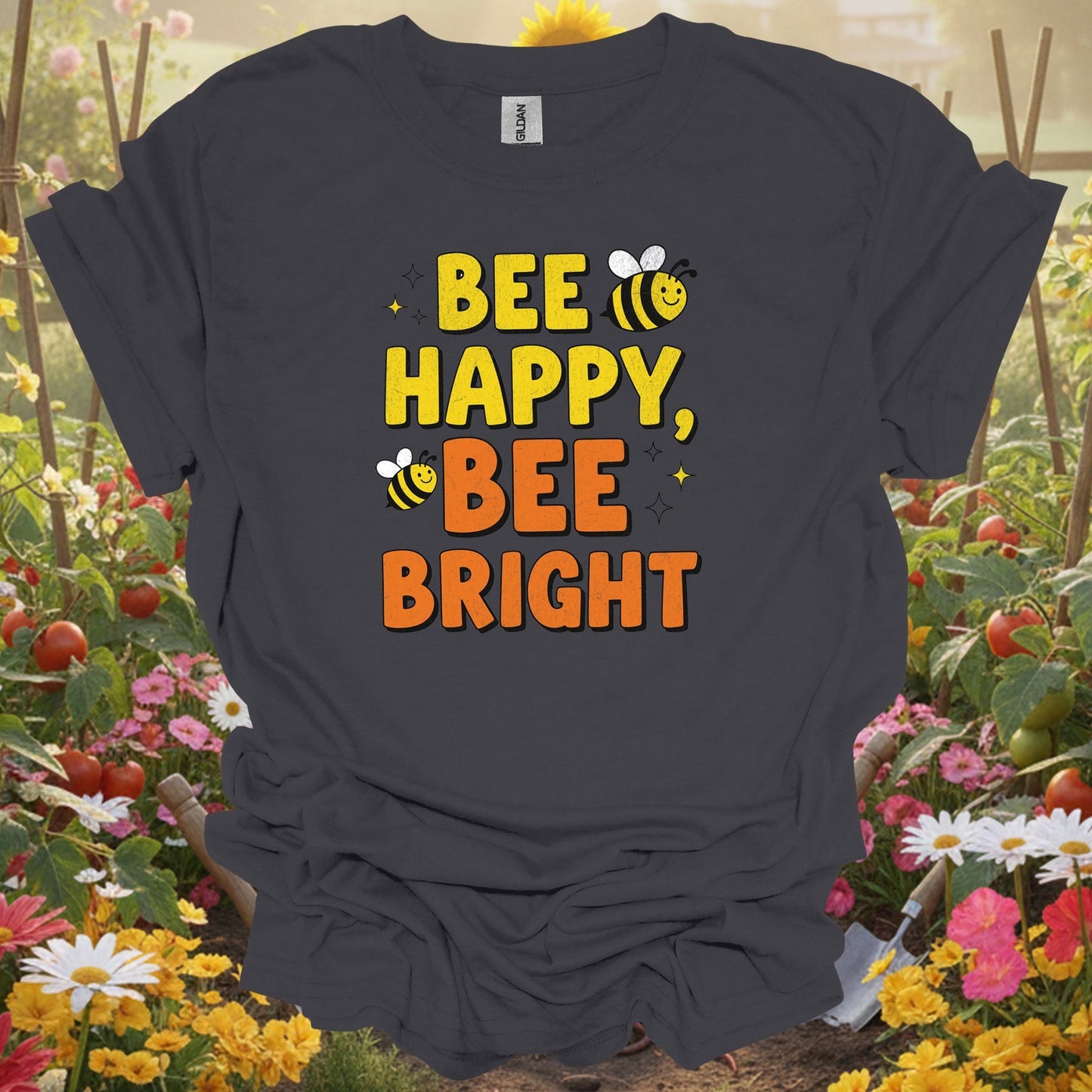 "BEE HAPPY, BEE BRIGHT" Vintage Style Cute Pollinator Pun Shirt - GardeningTshirts