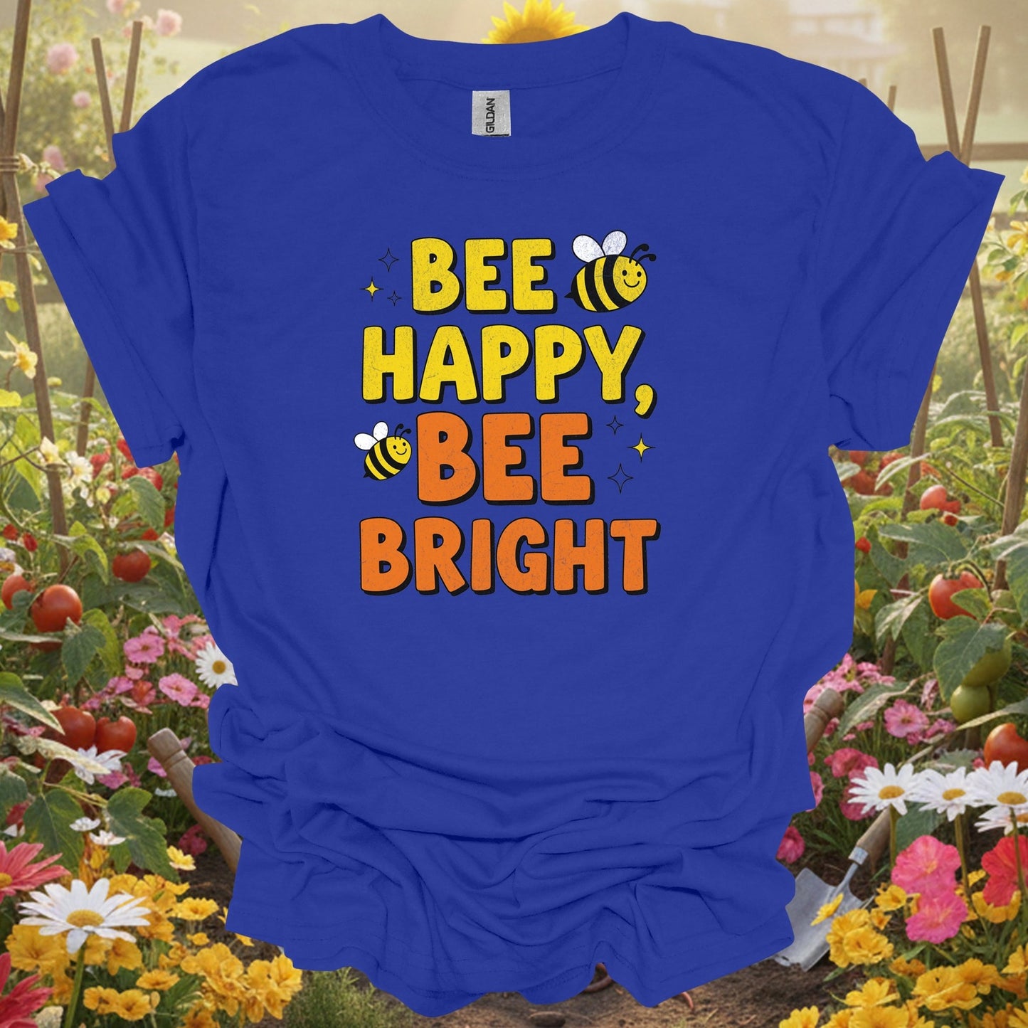"BEE HAPPY, BEE BRIGHT" Vintage Style Cute Pollinator Pun Shirt - GardeningTshirts