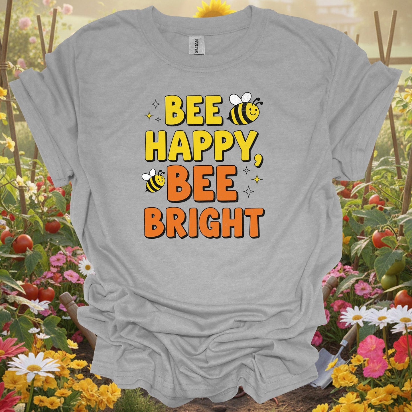 "BEE HAPPY, BEE BRIGHT" Vintage Style Cute Pollinator Pun Shirt - GardeningTshirts