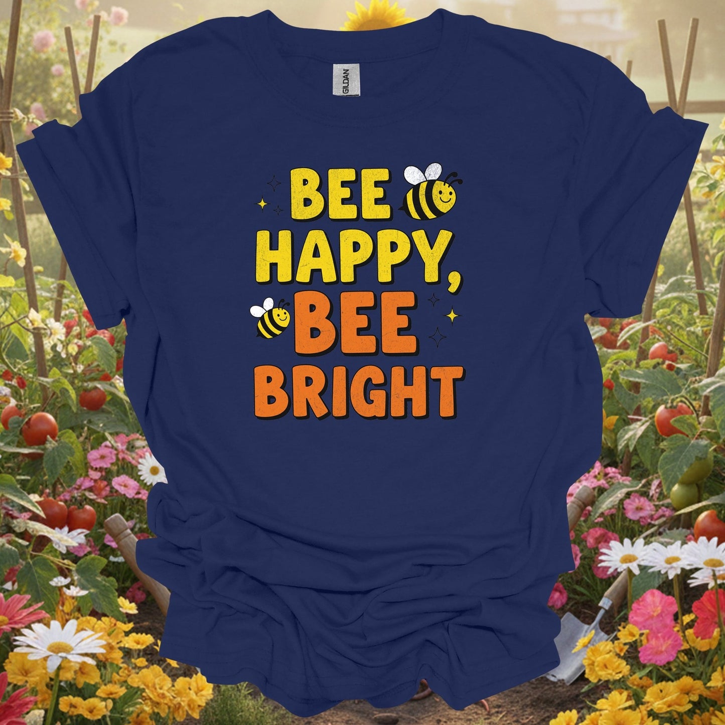 "BEE HAPPY, BEE BRIGHT" Vintage Style Cute Pollinator Pun Shirt - GardeningTshirts