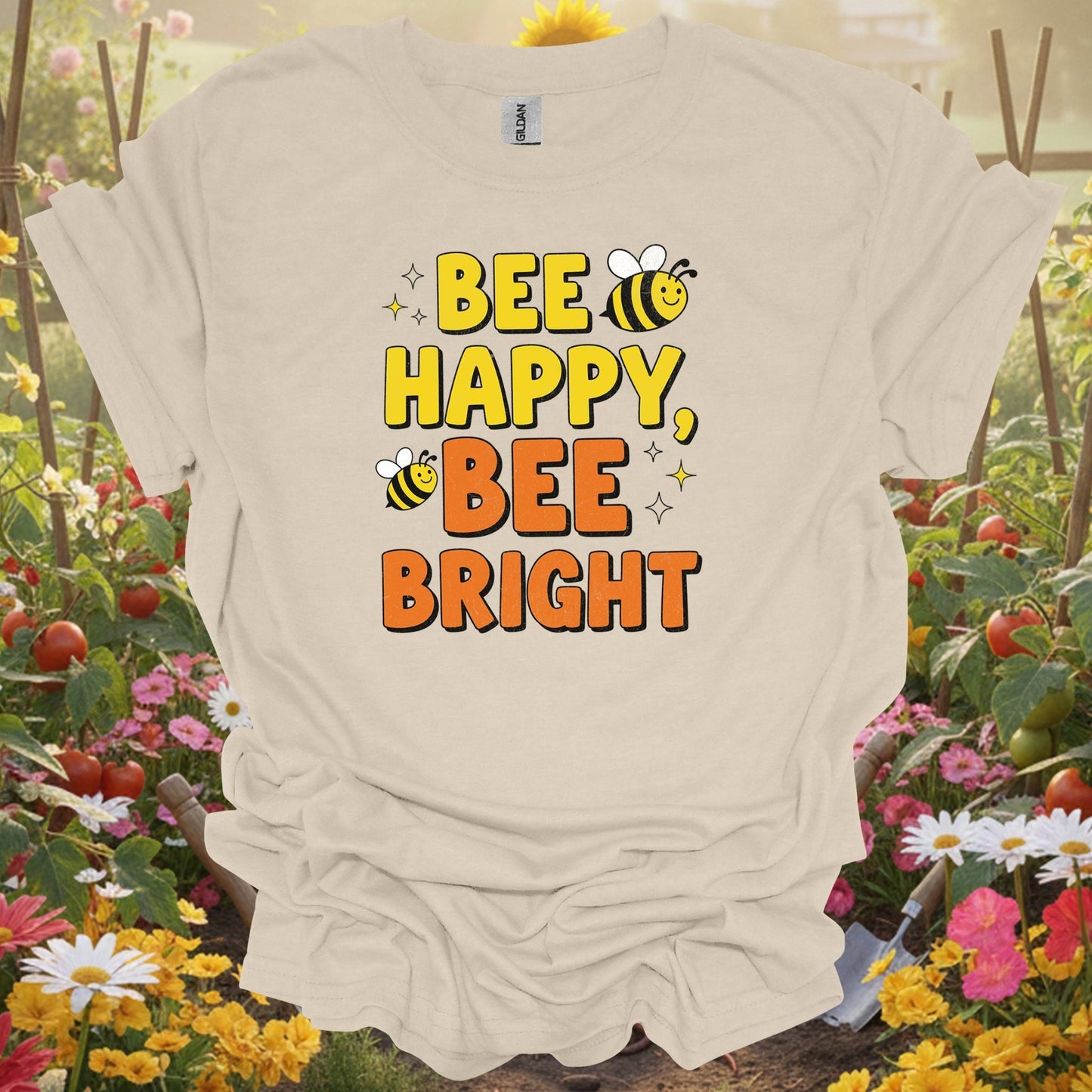 "BEE HAPPY, BEE BRIGHT" Vintage Style Cute Pollinator Pun Shirt - GardeningTshirts