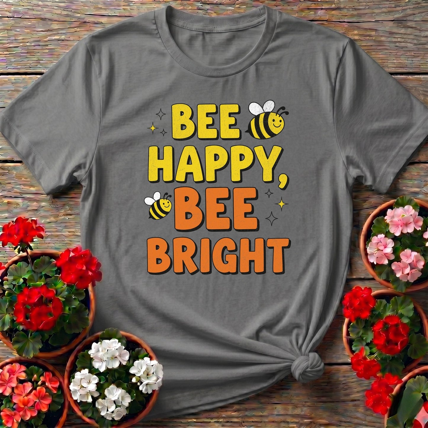Bee Happy Bee Bright Vintage Style Tee - GardeningTshirts