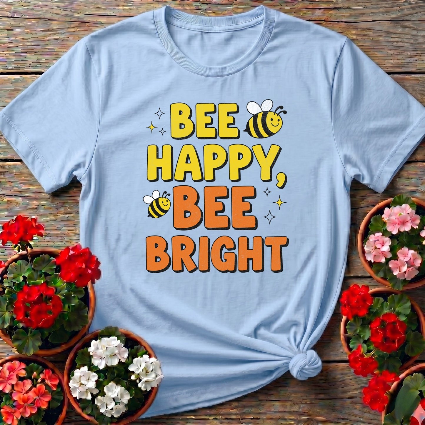Bee Happy Bee Bright Vintage Style Tee - GardeningTshirts