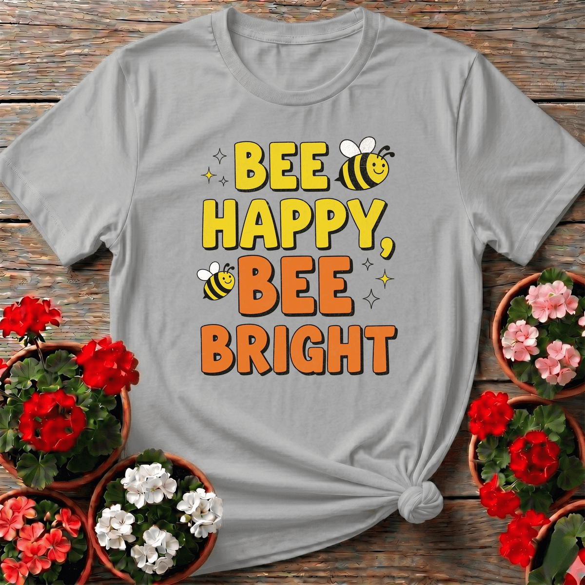 Bee Happy Bee Bright Vintage Style Tee - GardeningTshirts