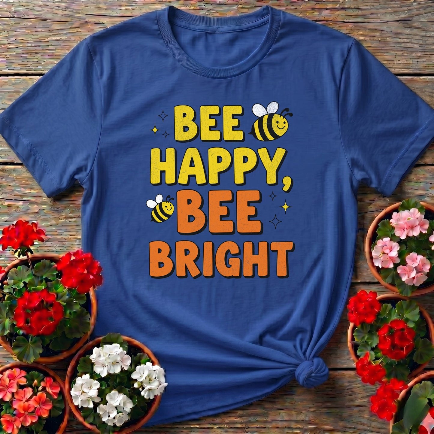 Bee Happy Bee Bright Vintage Style Tee - GardeningTshirts