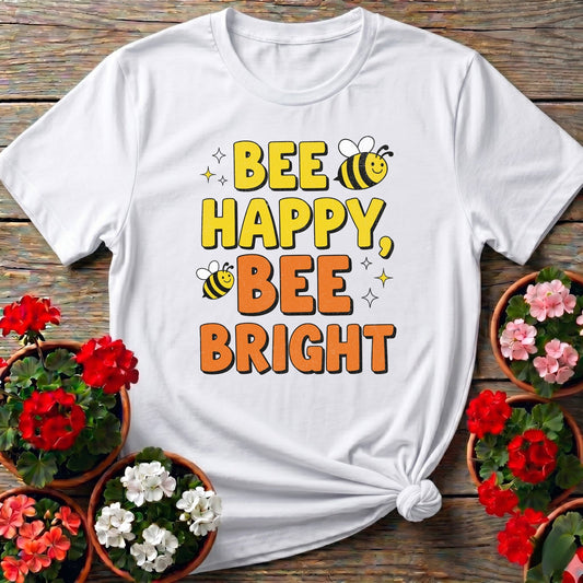 Bee Happy Bee Bright Vintage Style Tee - GardeningTshirts