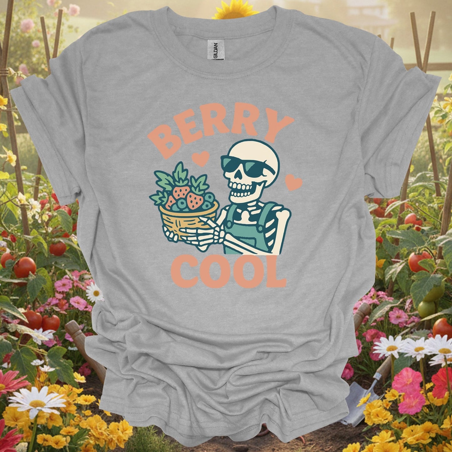 "Berry Cool" Skeleton T-Shirt - Funny Distressed Berry Picker Tee - GardeningTshirts