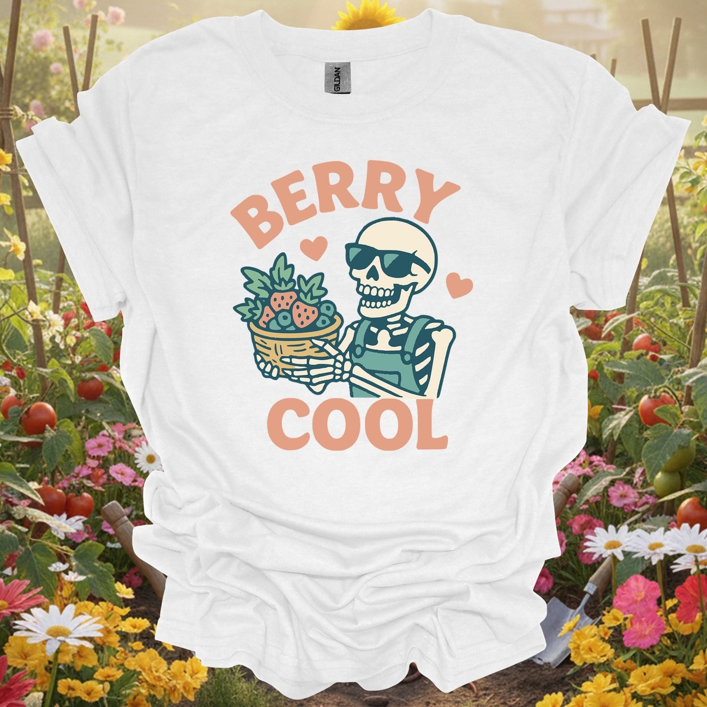 "Berry Cool" Skeleton T-Shirt - Funny Distressed Berry Picker Tee - GardeningTshirts