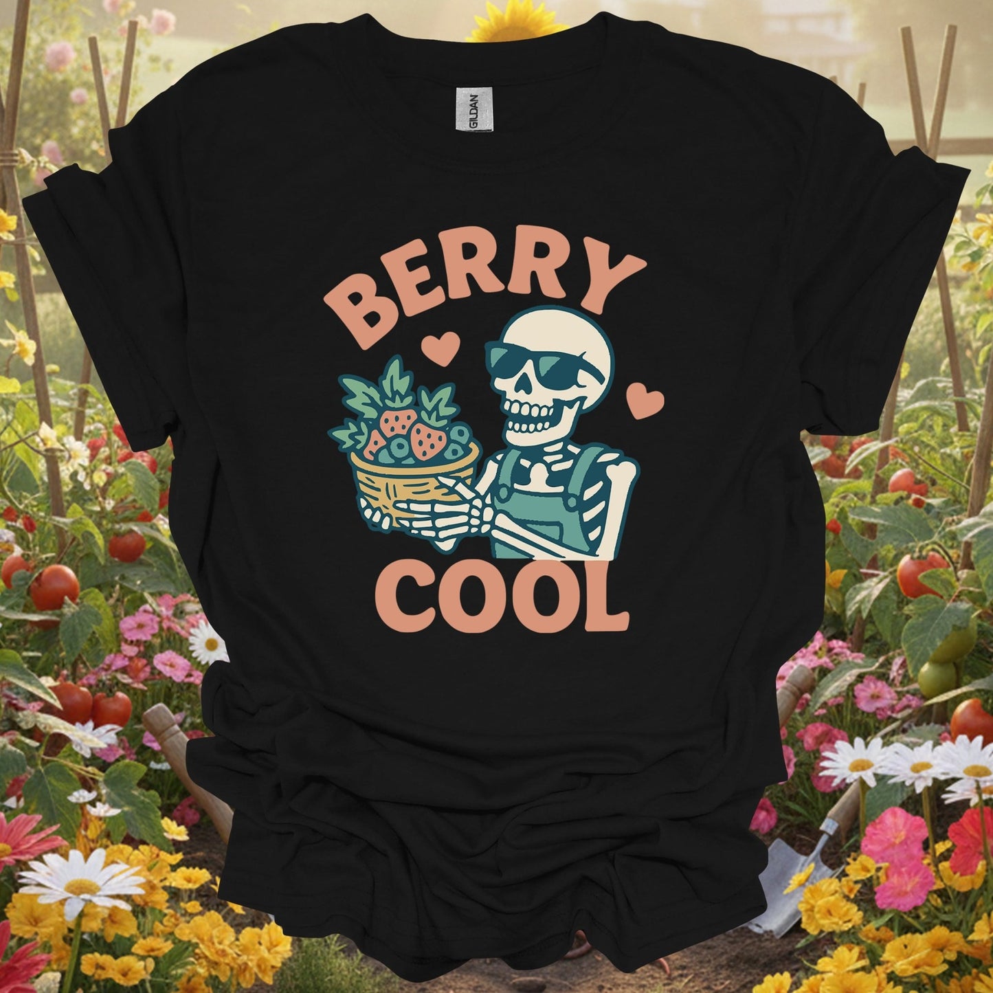 "Berry Cool" Skeleton T-Shirt - Funny Distressed Berry Picker Tee - GardeningTshirts