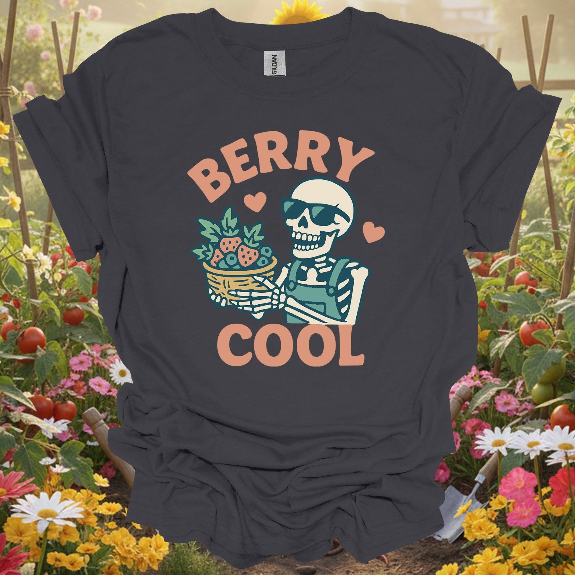 "Berry Cool" Skeleton T-Shirt - Funny Distressed Berry Picker Tee - GardeningTshirts