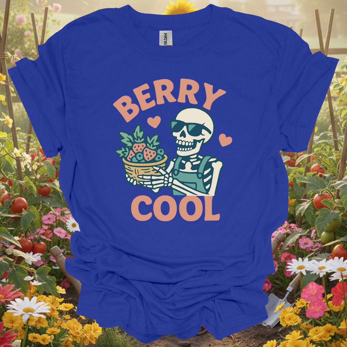 "Berry Cool" Skeleton T-Shirt - Funny Distressed Berry Picker Tee - GardeningTshirts