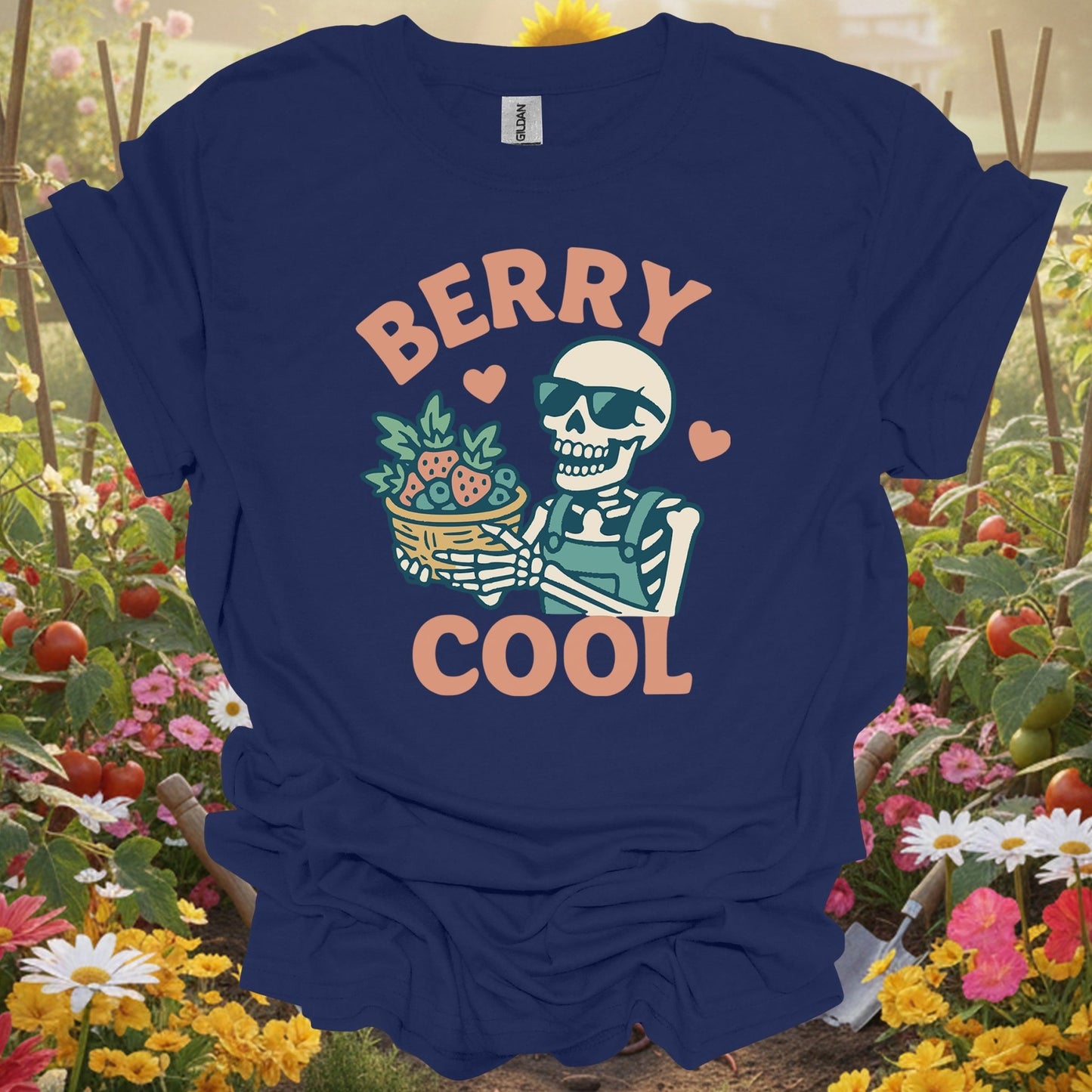 "Berry Cool" Skeleton T-Shirt - Funny Distressed Berry Picker Tee - GardeningTshirts
