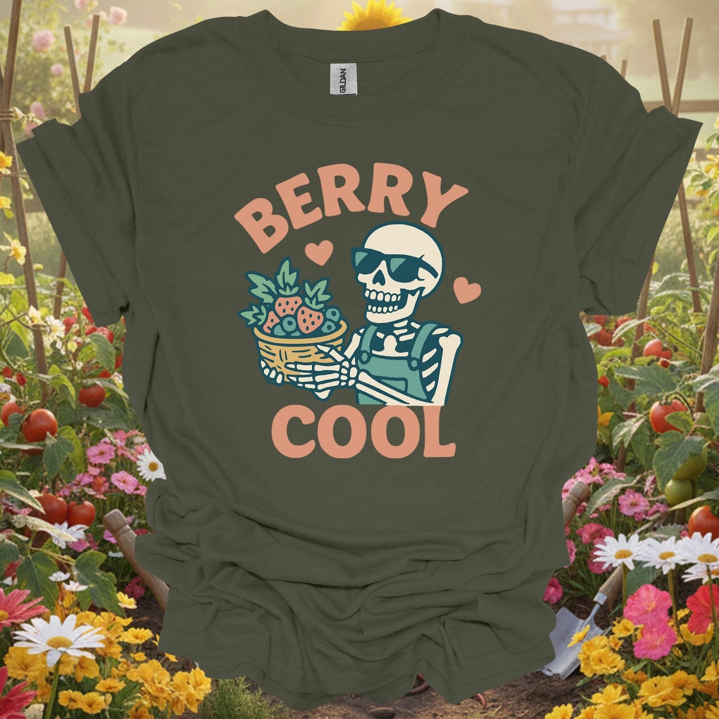 "Berry Cool" Skeleton T-Shirt - Funny Distressed Berry Picker Tee - GardeningTshirts