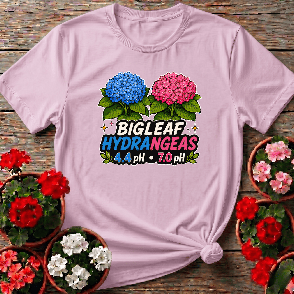 Bigleaf Hydrangeas 4.4 pH and 7.0 pH Gardening T-Shirt - GardeningTshirts