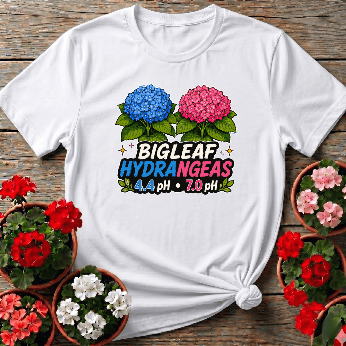 Bigleaf Hydrangeas 4.4 pH and 7.0 pH Gardening T-Shirt - GardeningTshirts