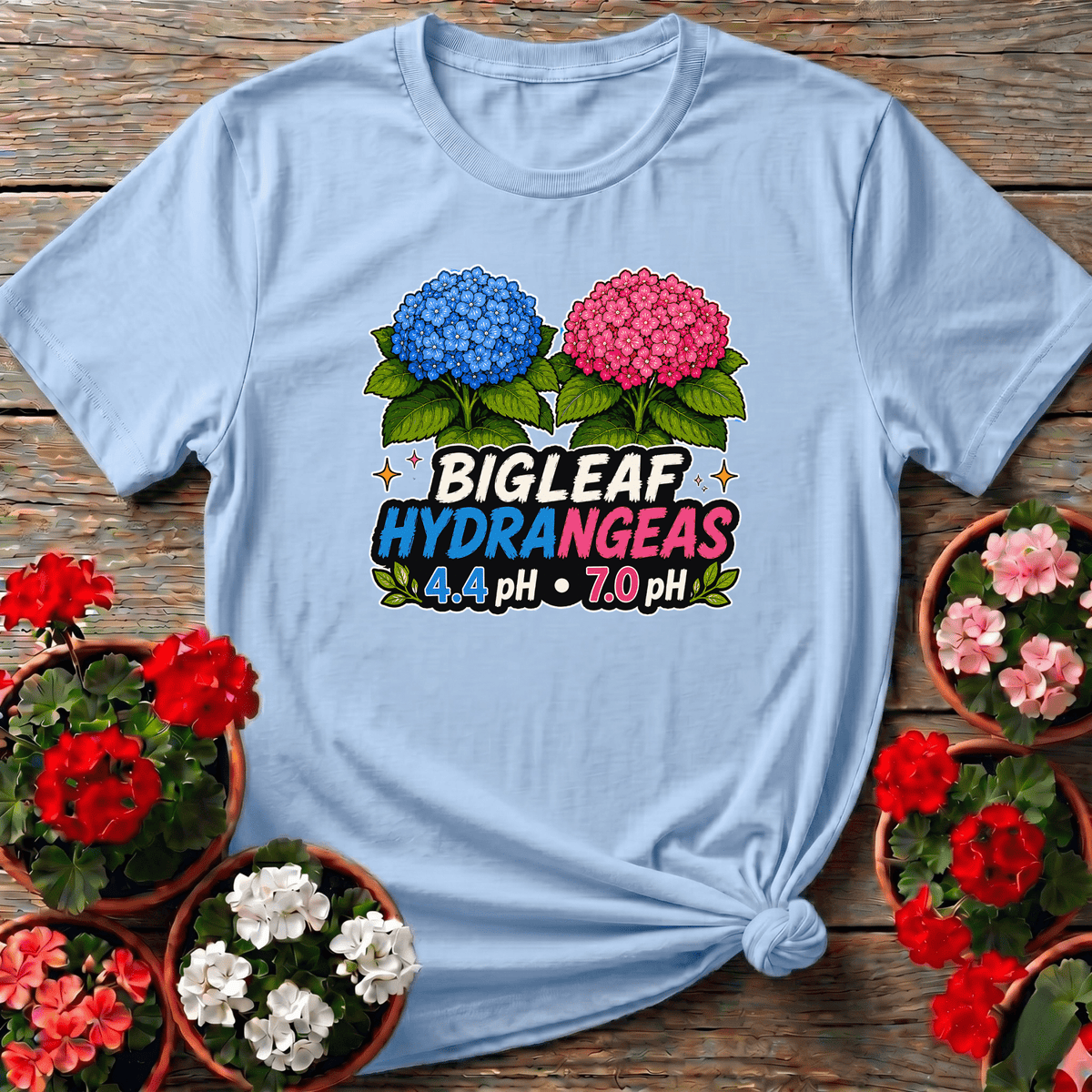 Bigleaf Hydrangeas 4.4 pH and 7.0 pH Gardening T-Shirt - GardeningTshirts