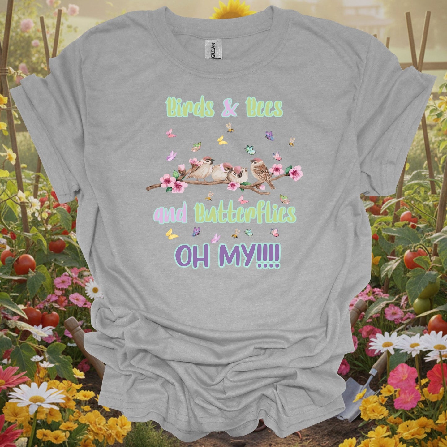 Sport gray tshirt showing a playful, high-energy tribute to the creatures that thrive among your perennials and sunflowers for cold frame users hardening off transplants