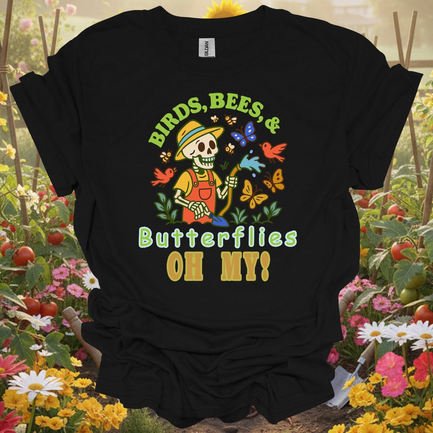 "Birds Bees Butterflies Oh My" Skeleton Gardening Humor T-Shirt - GardeningTshirts