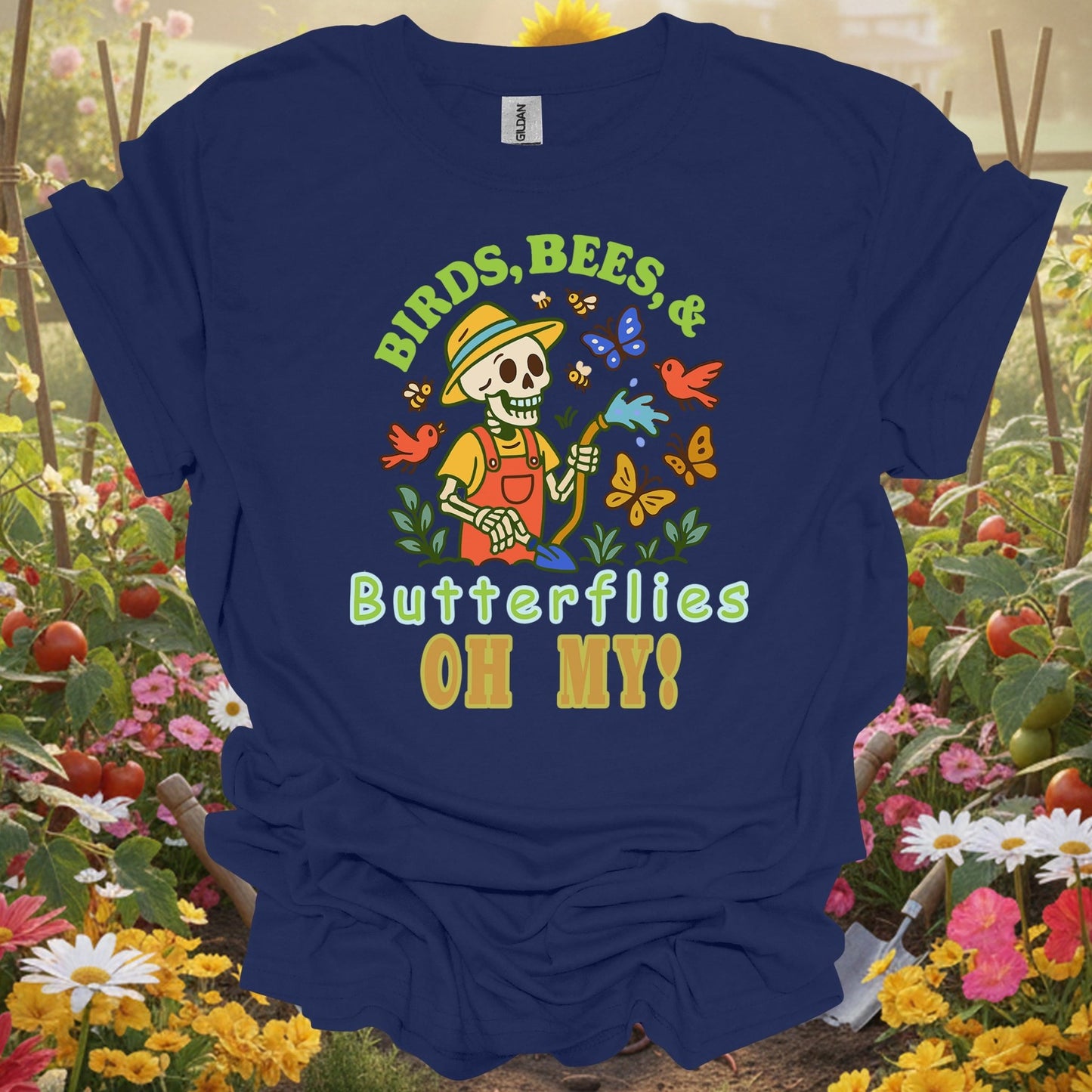"Birds Bees Butterflies Oh My" Skeleton Gardening Humor T-Shirt - GardeningTshirts