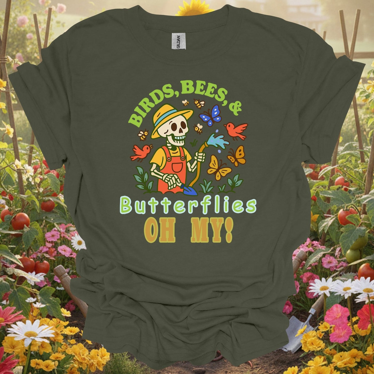 "Birds Bees Butterflies Oh My" Skeleton Gardening Humor T-Shirt - GardeningTshirts