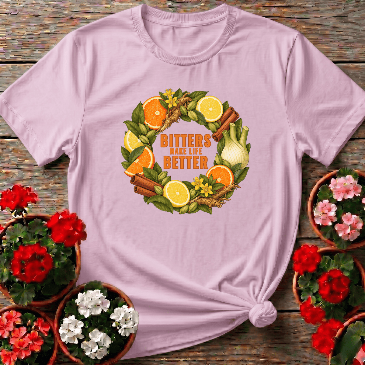 Bitters Make Life Better Citrus Gentian Wreath Herb Tee - GardeningTshirts