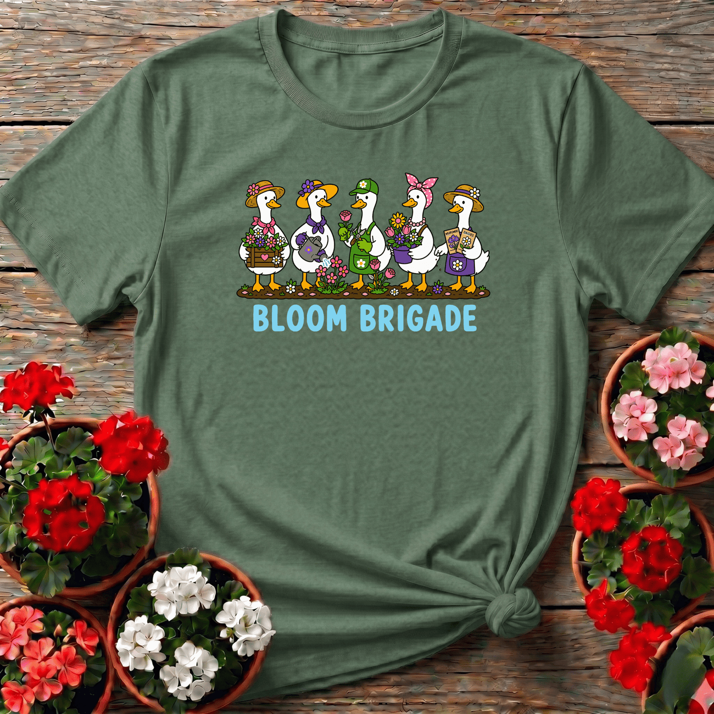 Bloom Brigade Funny Gardening Duck T-Shirt for Gardeners - GardeningTshirts