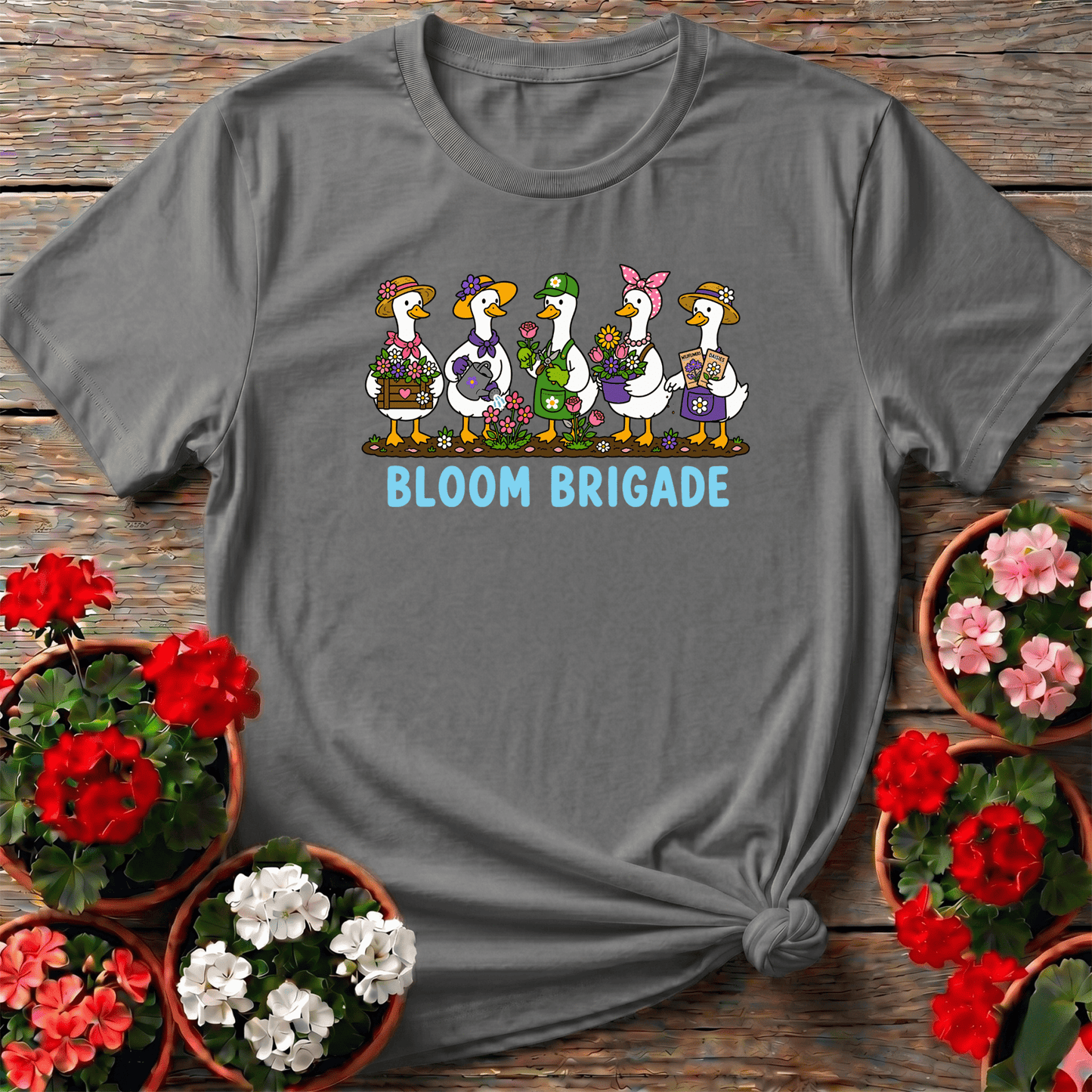 Bloom Brigade Funny Gardening Duck T-Shirt for Gardeners - GardeningTshirts