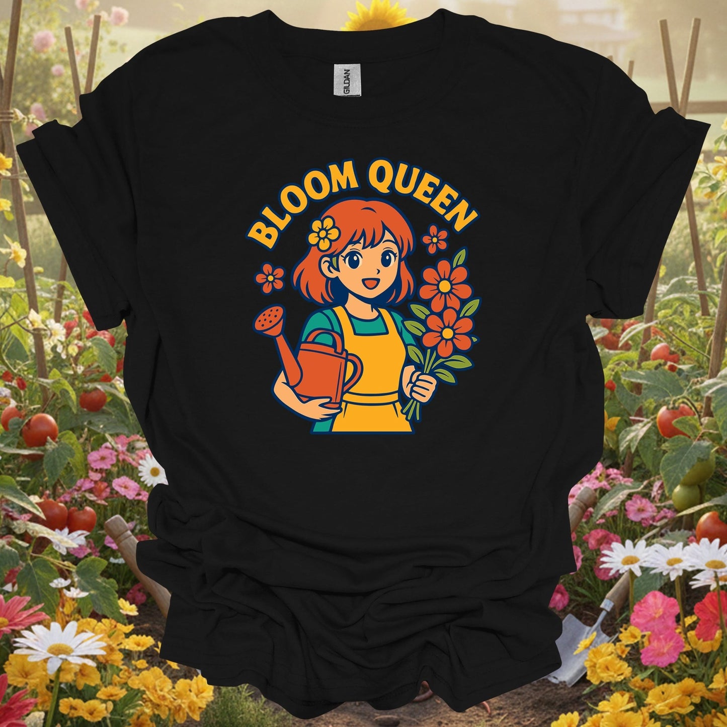 Black bloom queen cute anime gardening shirt for Anime fans, Manga art lovers, flower gardeners, mindful spirits, and as a...