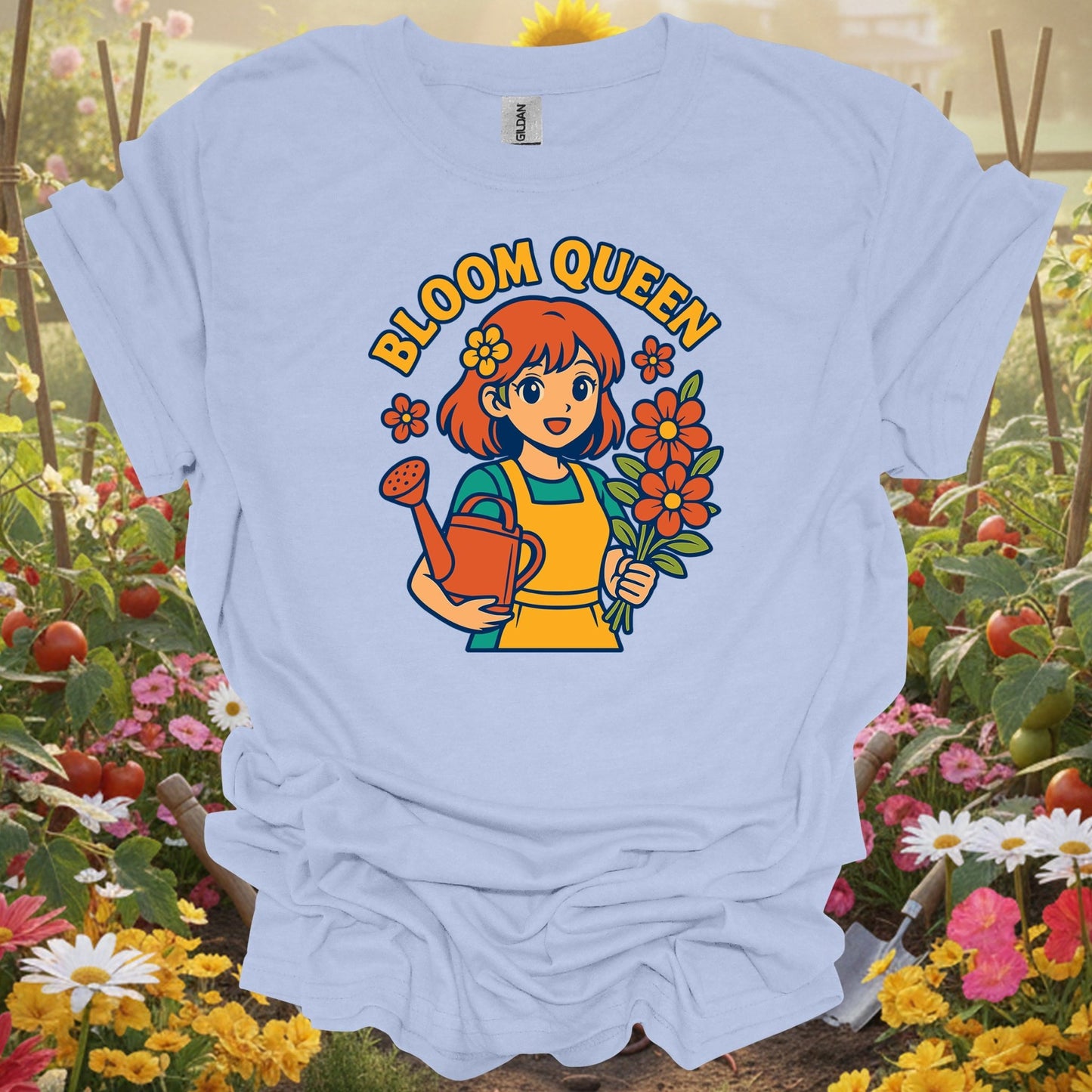 Navy blue bloom queen cute anime gardening shirt for Anime fans, Manga art lovers, flower gardeners, mindful spirits, and ...