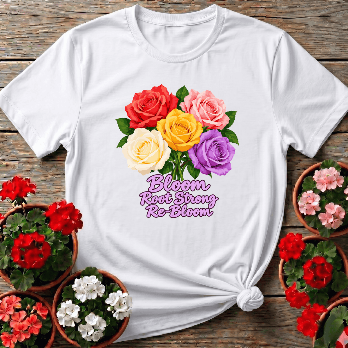 Bloom Root Strong Re-Bloom Colorful Rose Bouquet Tee - GardeningTshirts
